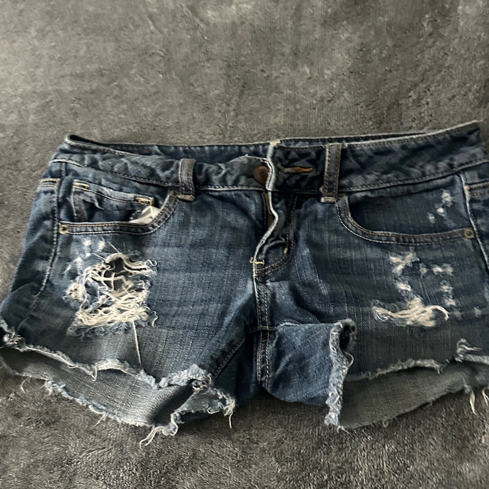 American Eagle Outfitters Blue Distressed Jean Shorts